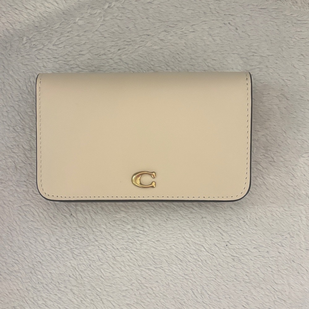Coach Small Pebbled Leather Wallet in Chalk with Gold C Hardware